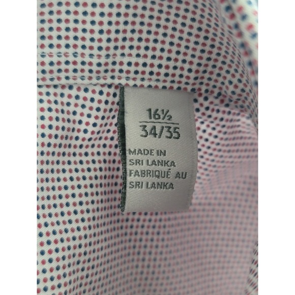 Nordstrom Rack Men's Red Blue Pin Dot Trim Fit Dress Shirt Size 16.5 X 34/35 - Picture 5 of 5